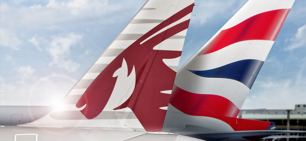 Leme dos aviões da British Airways e Qatar Airways