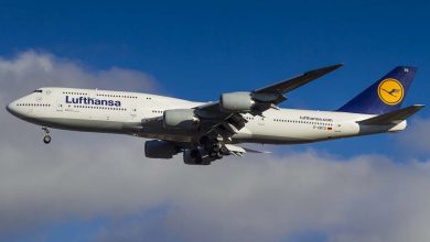 Boeing 747-8i da Lufthansa pousa em Natal